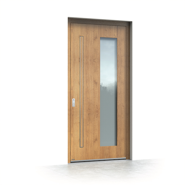 Aluminium front door with timber decor